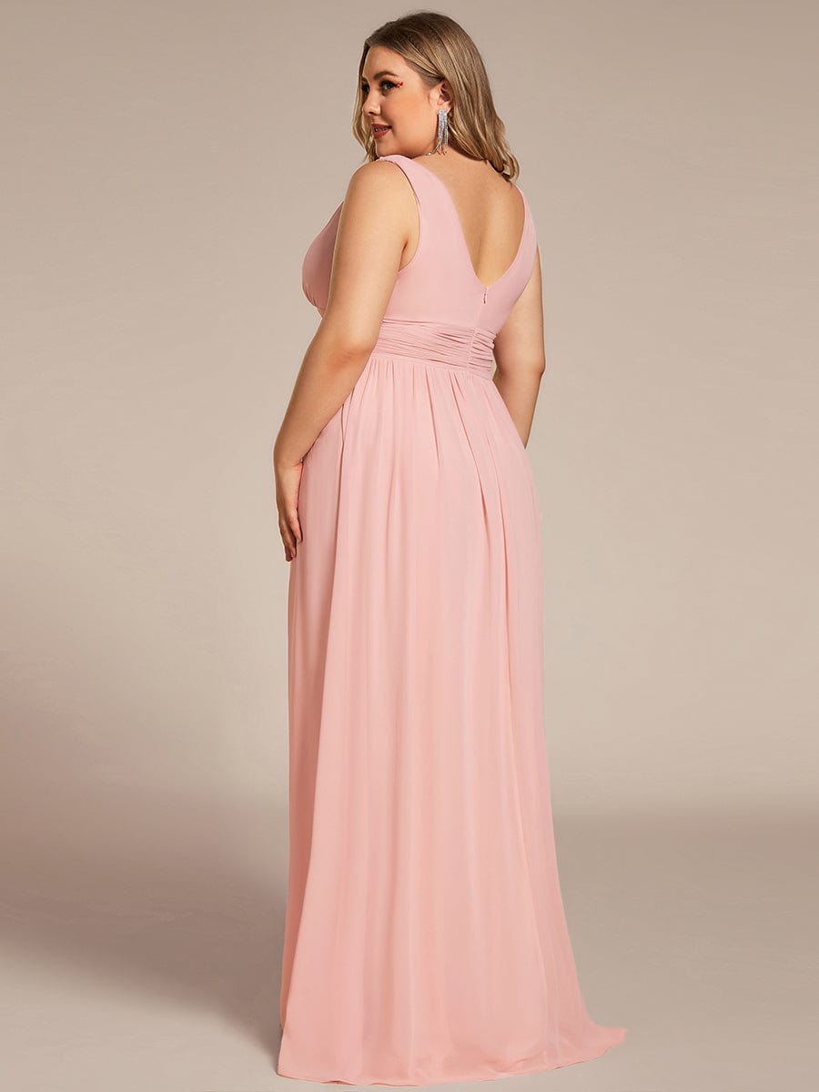 Plus Size Sleeveless V-Neck Chiffon Maxi Bridesmaid Dress #color_Pink