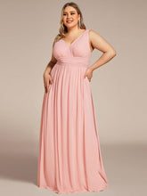 Plus Size Sleeveless V-Neck Chiffon Maxi Bridesmaid Dress #color_Pink