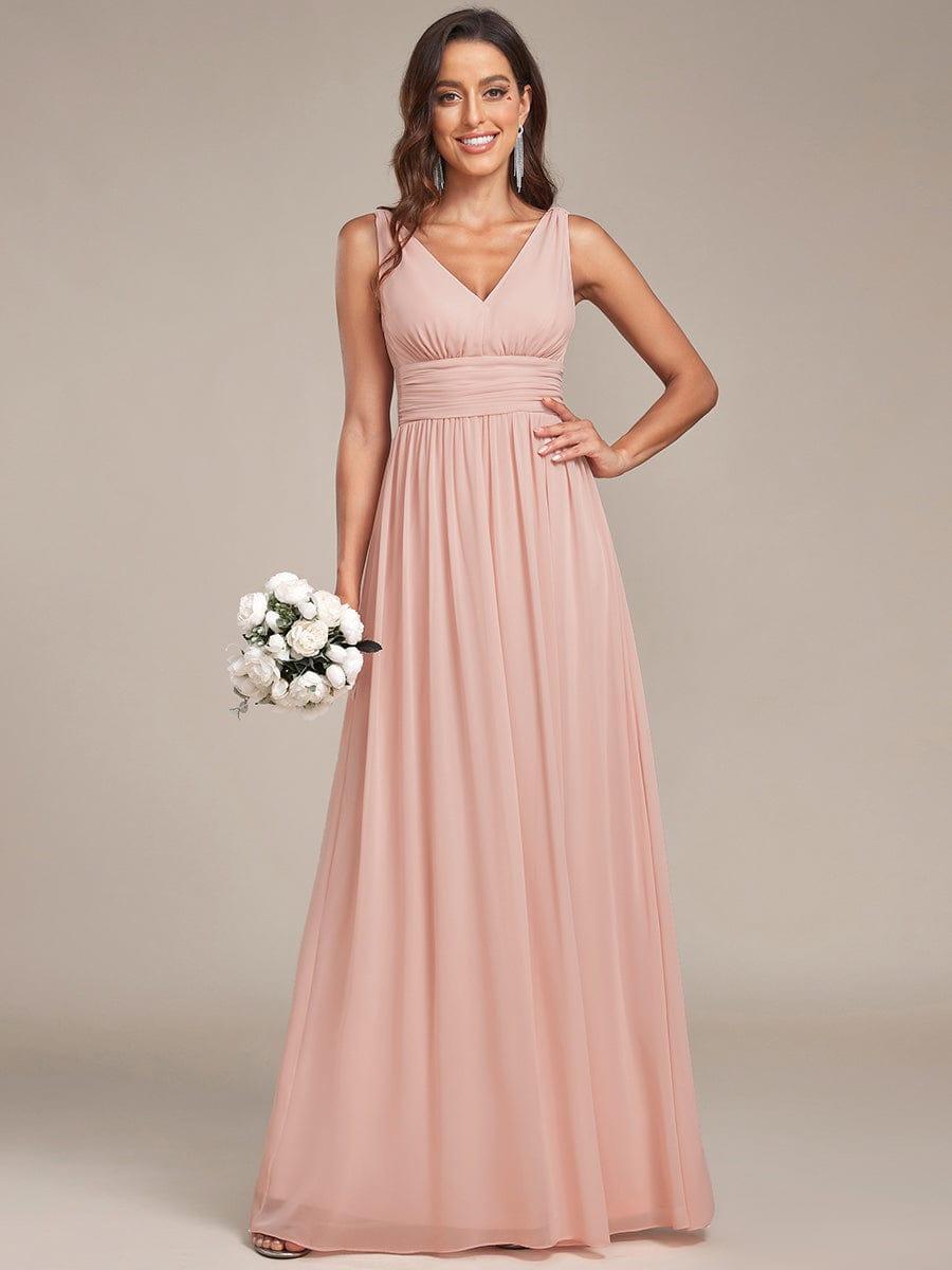 Elegant Sleeveless V-Neck Maxi Chiffon Bridesmaid Dress #color_Pink