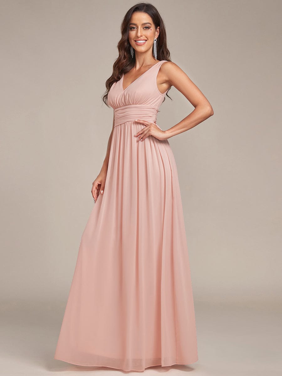 Elegant Sleeveless V-Neck Maxi Chiffon Bridesmaid Dress #color_Pink