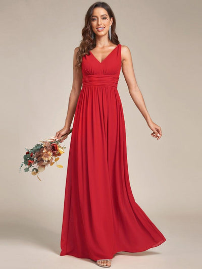 ever HUSH|Elegant Sleeveless V-Neck Maxi Chiffon Bridesmaid Dress