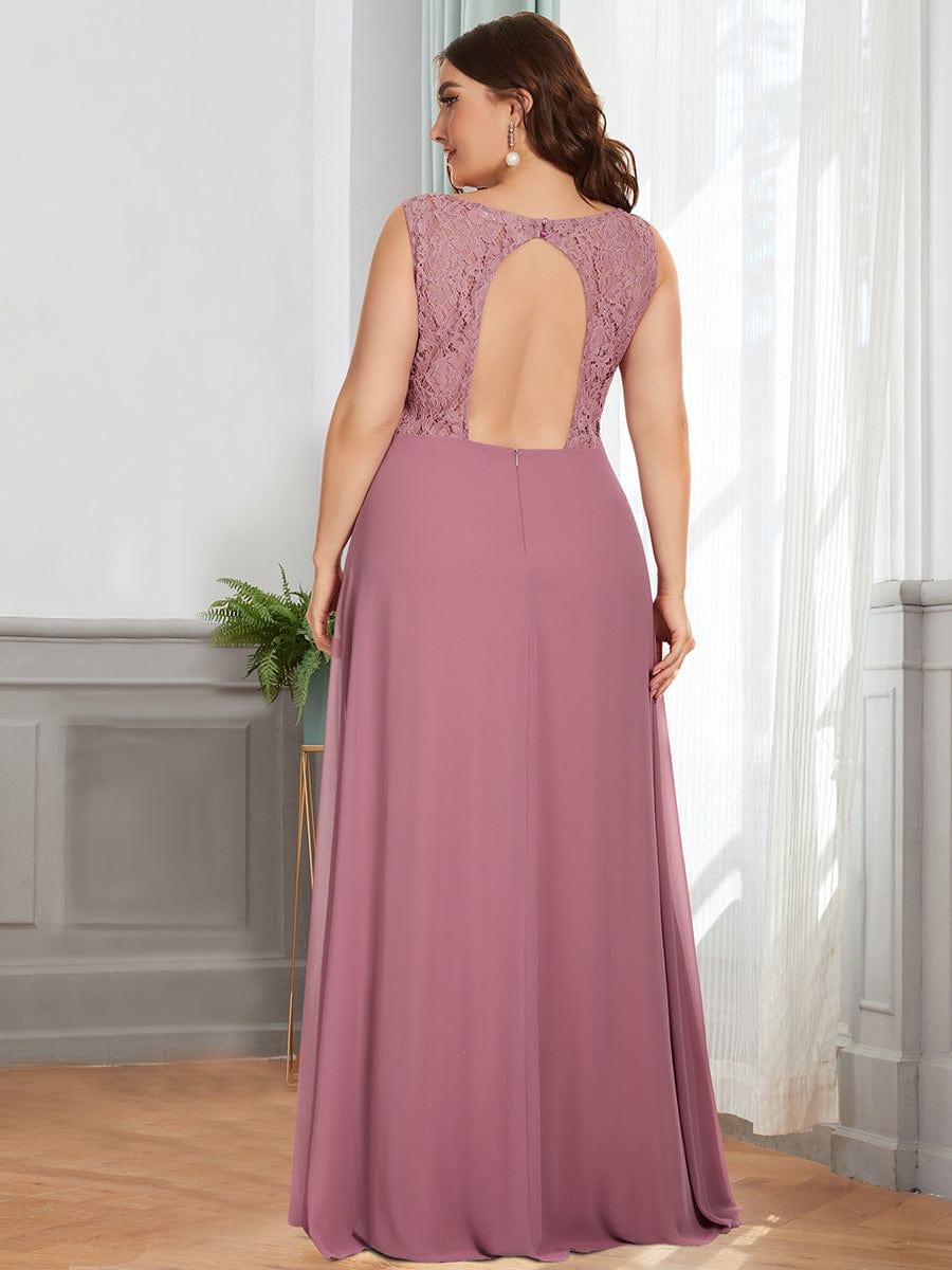 Plus Size Top Lace Keyhole Back Floor Length Bridesmaid Dress #color_Purple Orchid