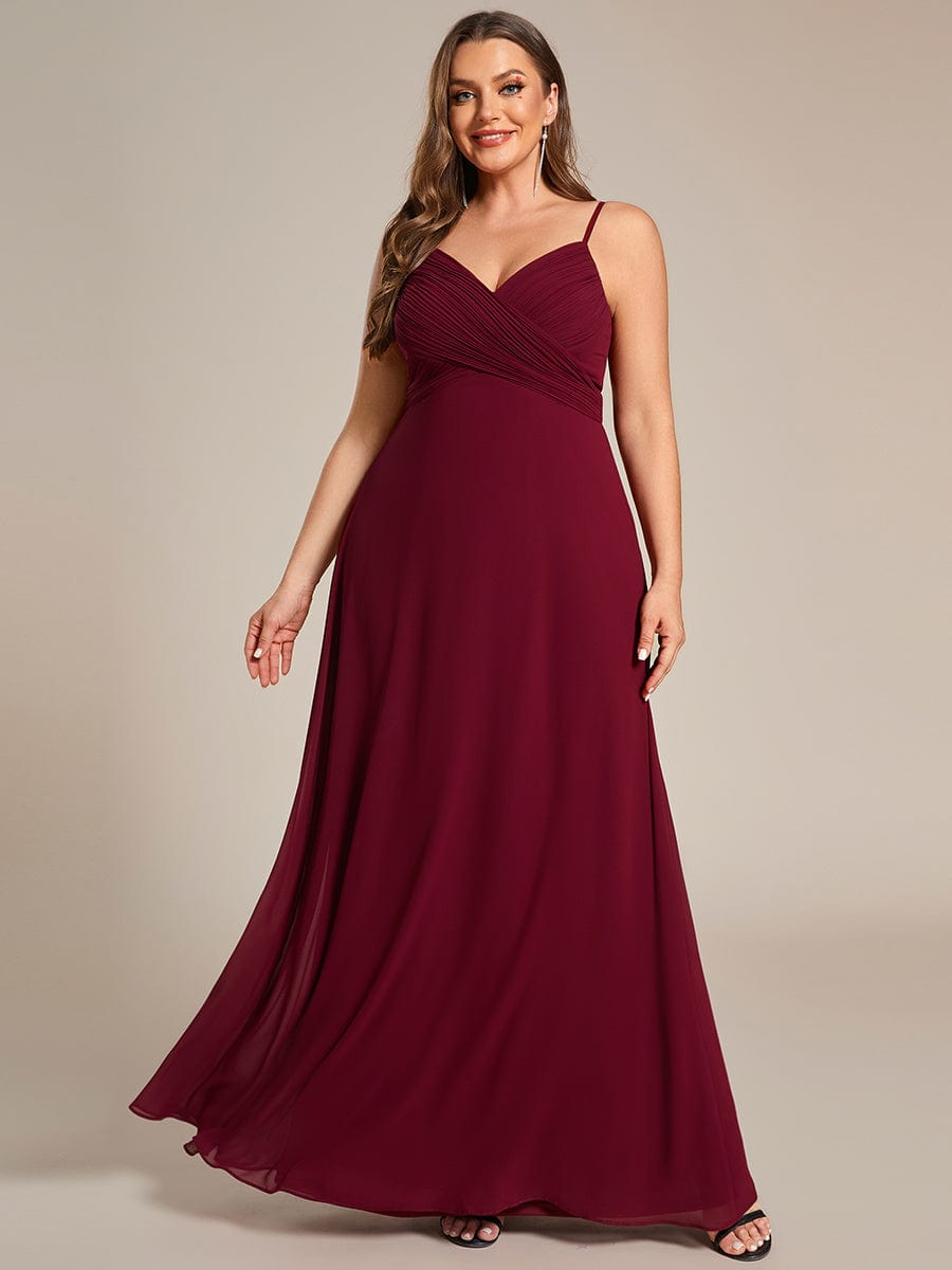 Plus Size Pleated Sweetheart Backless Floor Length Bridesmaid Dress #color_Burgundy