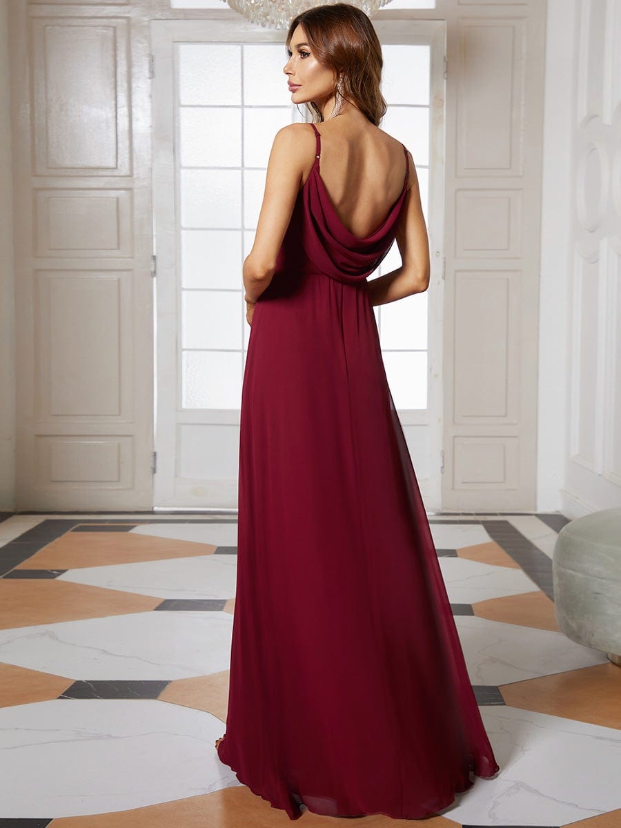 Sweetheart Draped Back Floor Length Bridesmaid Dress #color_Burgundy