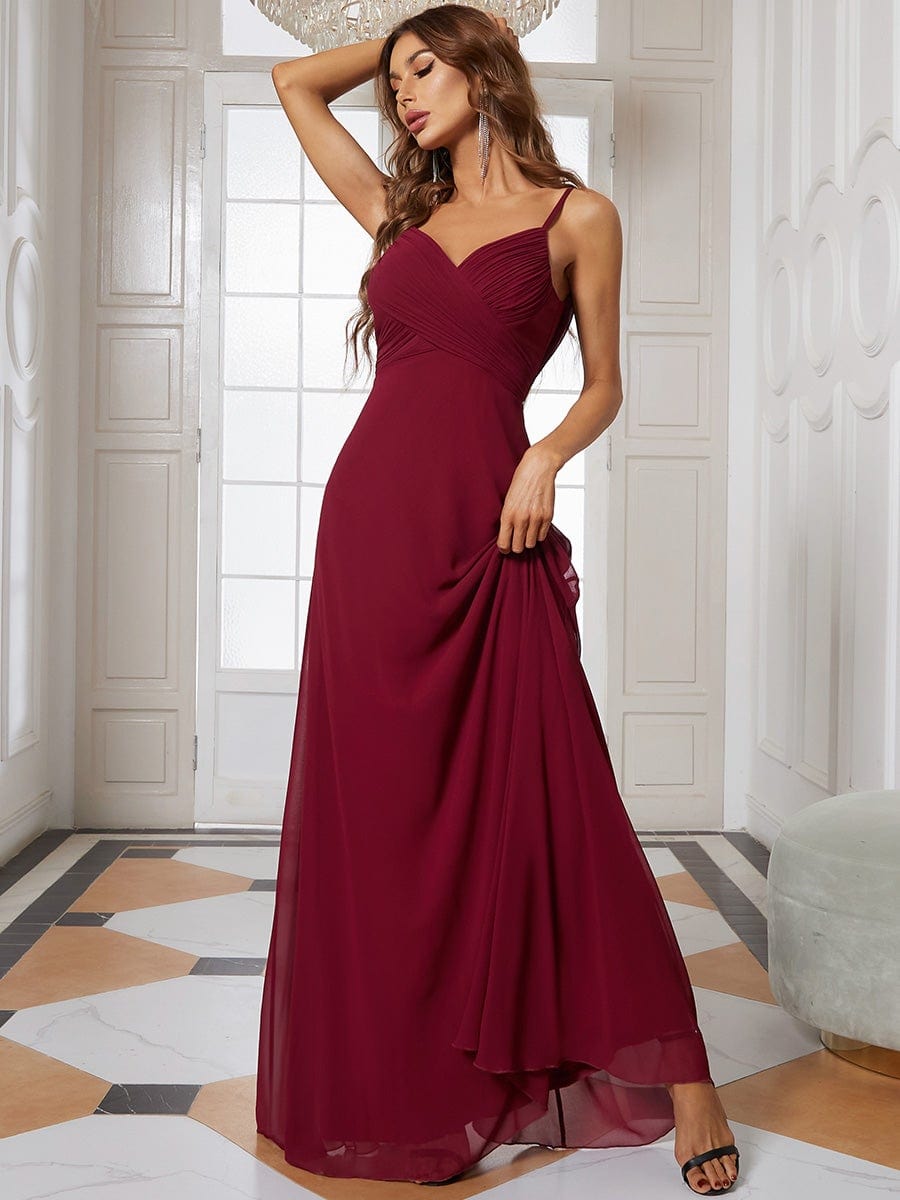 Custom Size Sweetheart Draped Back Floor Length Bridesmaid Dress #color_Burgundy