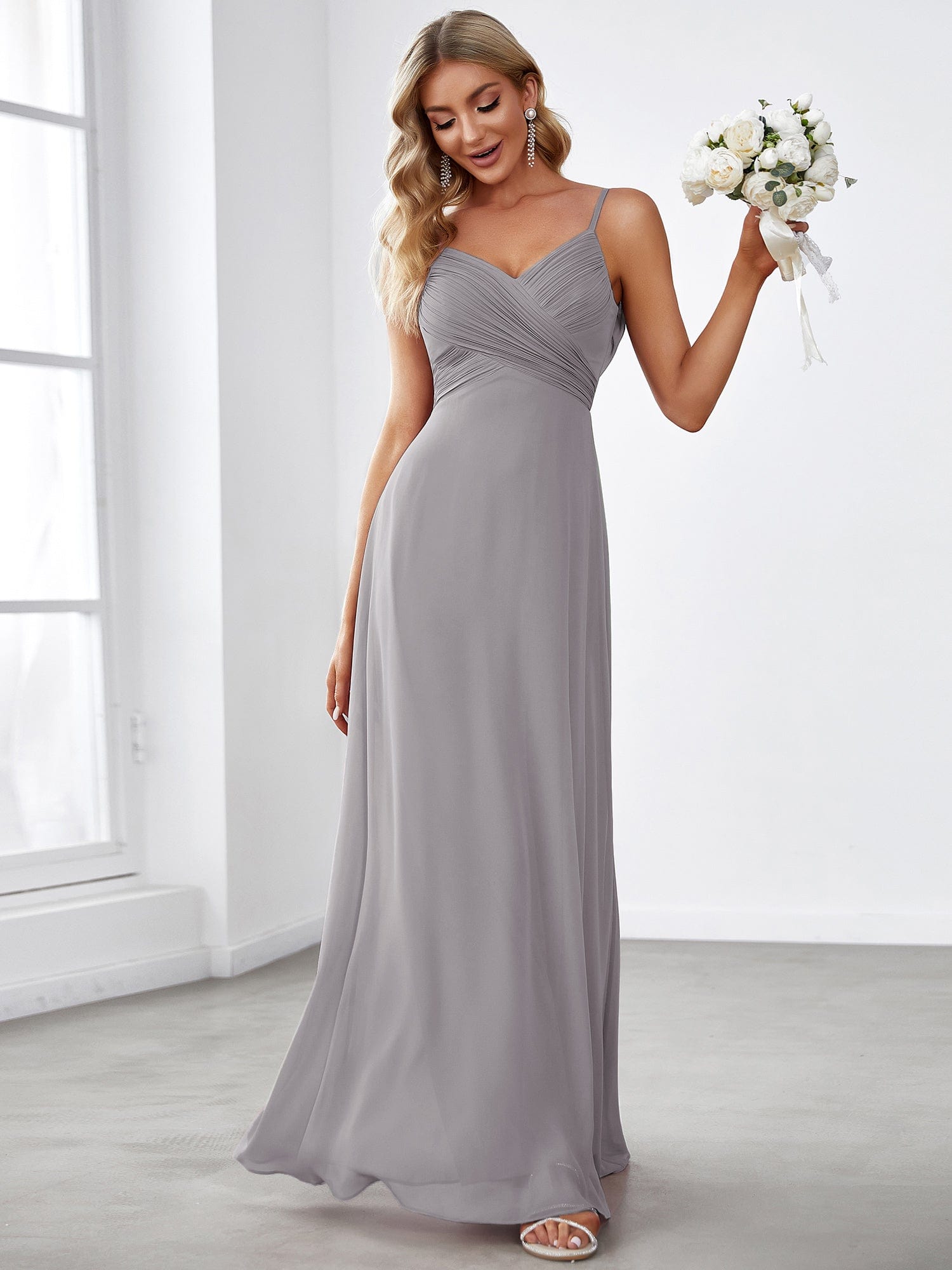 Custom Size Sweetheart Draped Back Floor Length Bridesmaid Dress #color_Grey