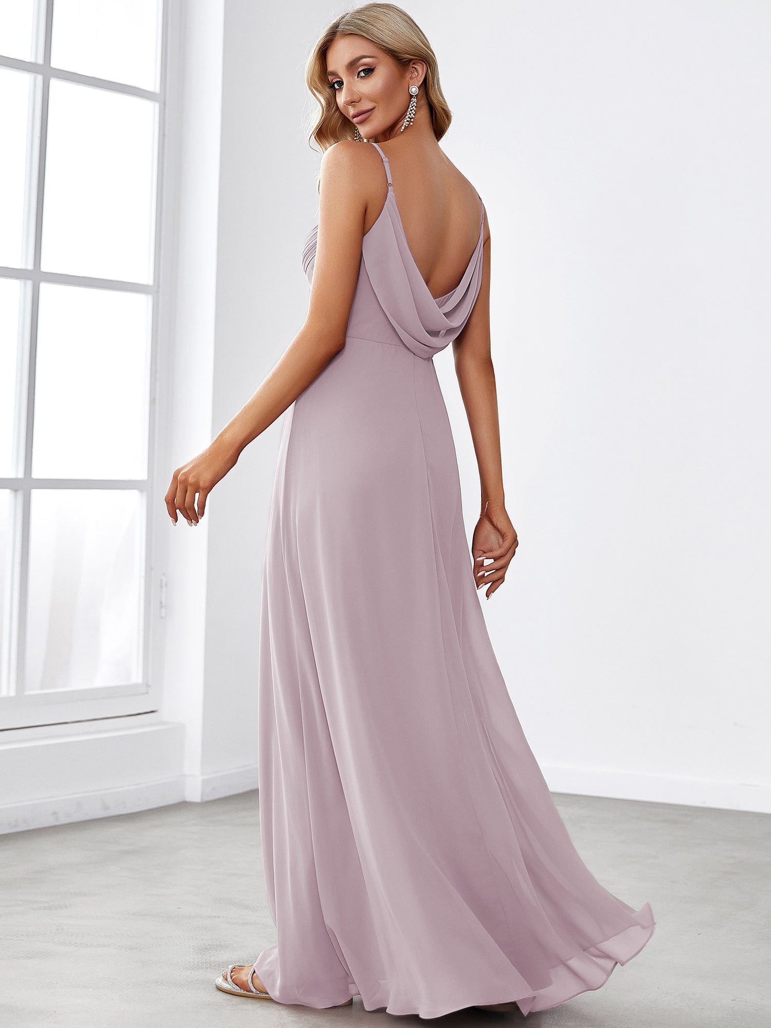 Custom Size Sweetheart Draped Back Floor Length Bridesmaid Dress #color_Lilac