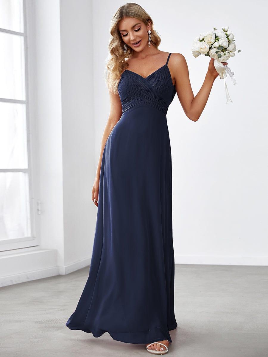Custom Size Sweetheart Draped Back Floor Length Bridesmaid Dress #color_Navy Blue