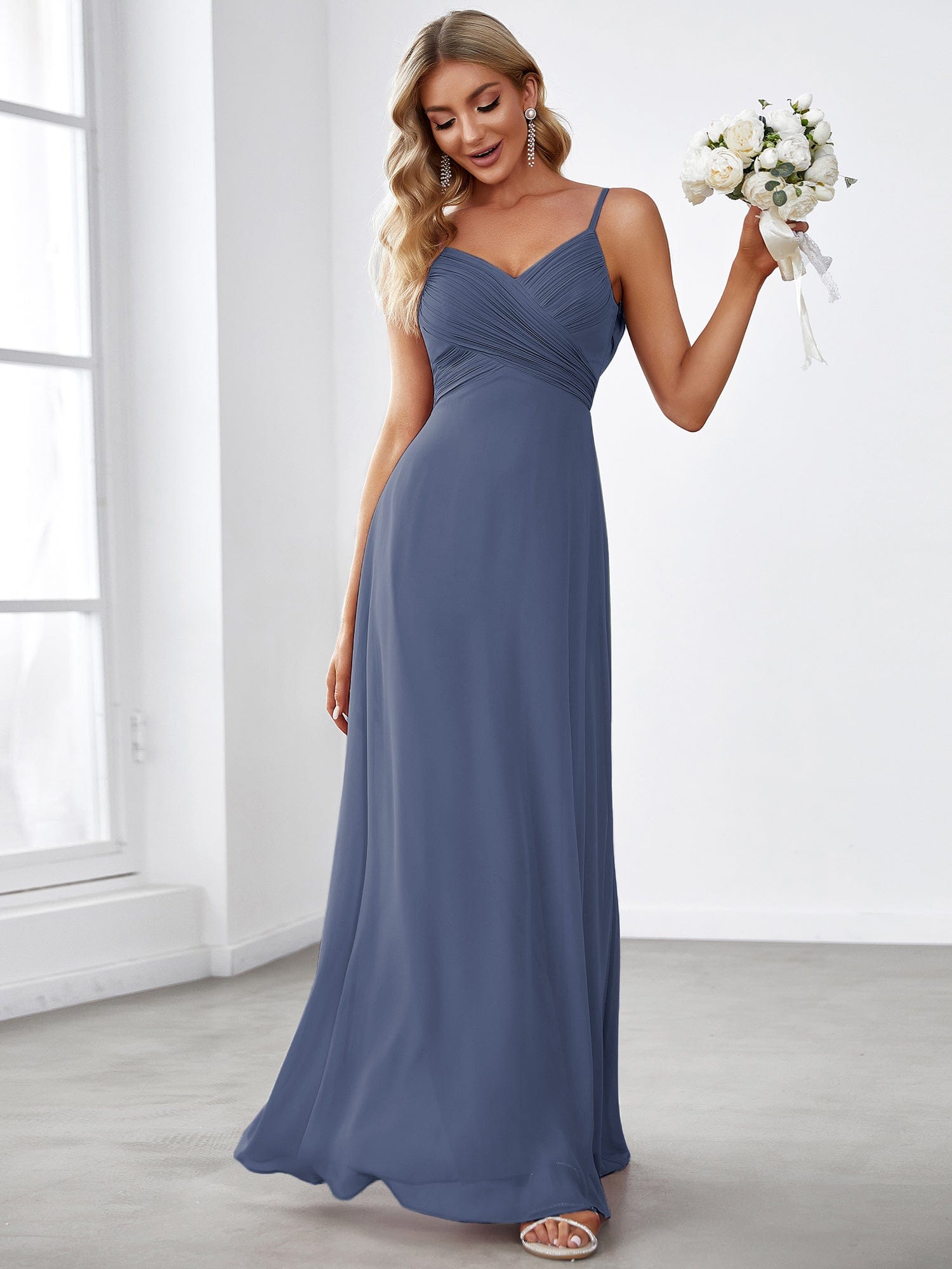 Custom Size Sweetheart Draped Back Floor Length Bridesmaid Dress #color_Stormy