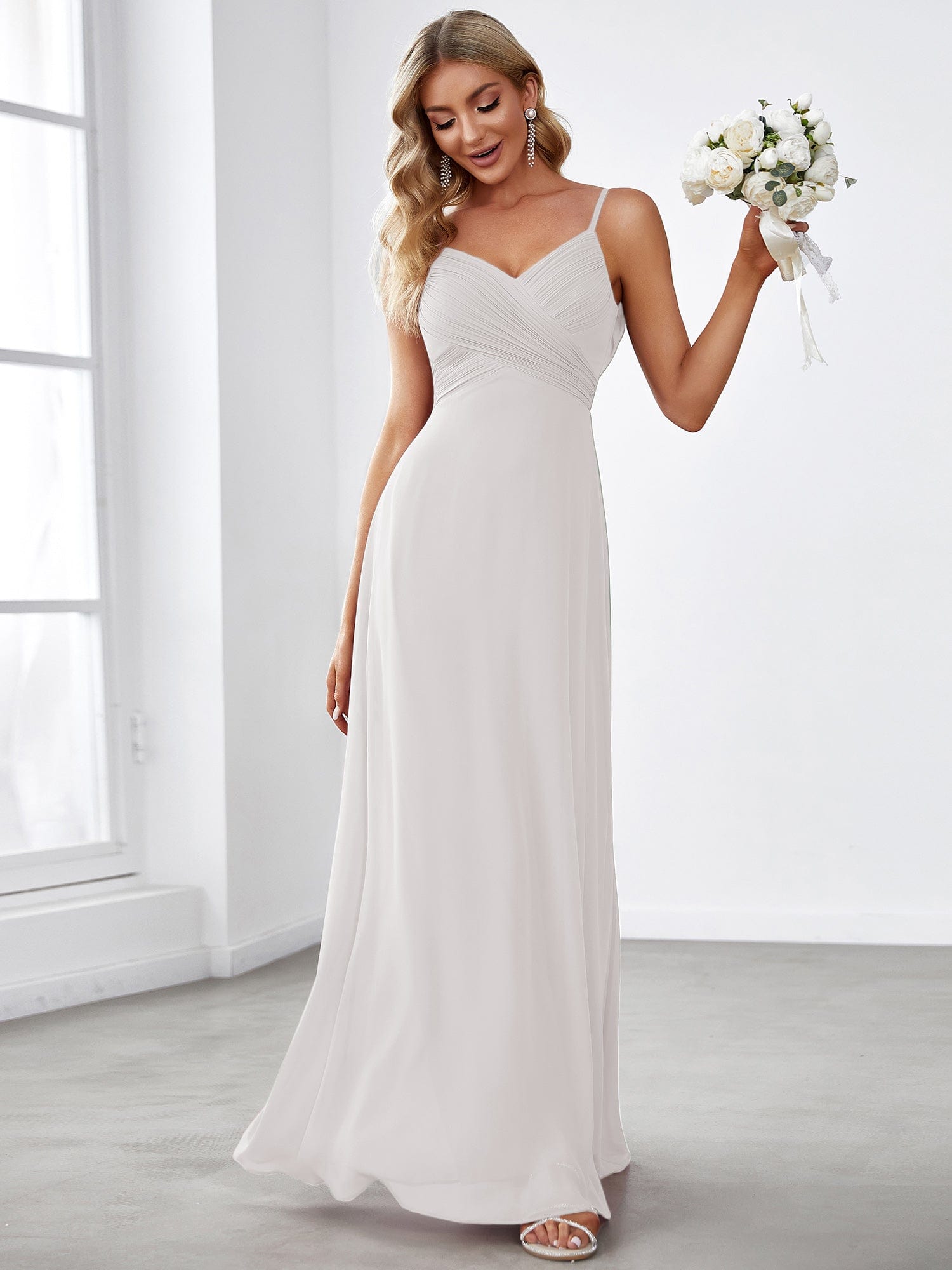 Custom Size Sweetheart Draped Back Floor Length Bridesmaid Dress #color_White