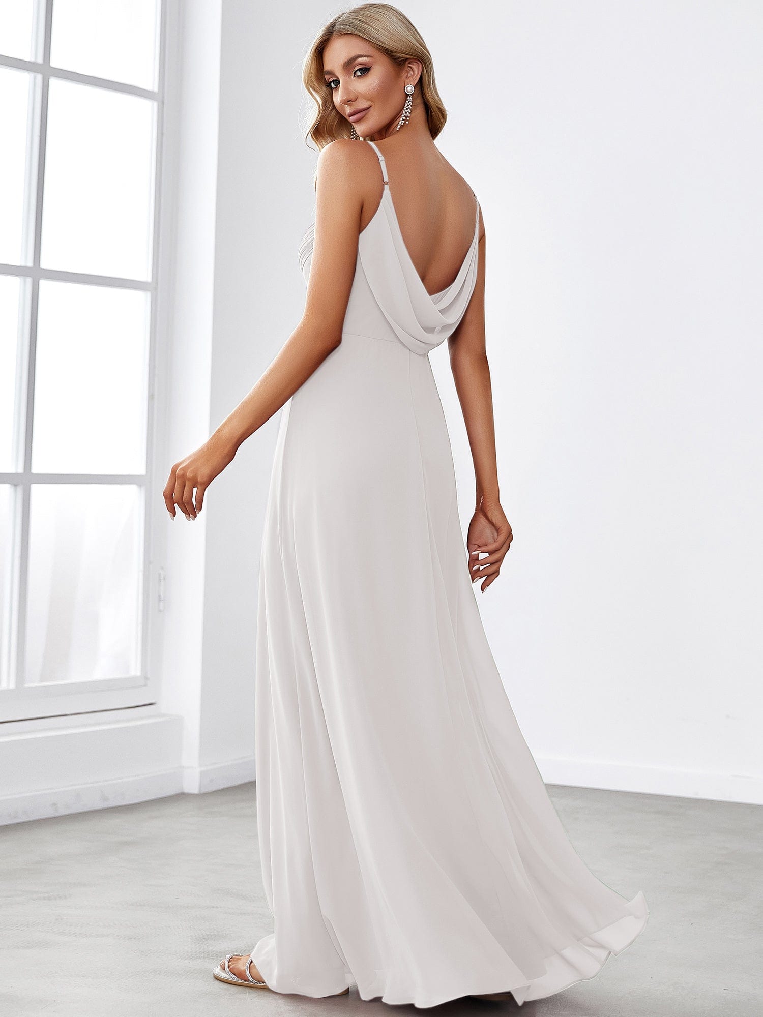 Custom Size Sweetheart Draped Back Floor Length Bridesmaid Dress #color_White