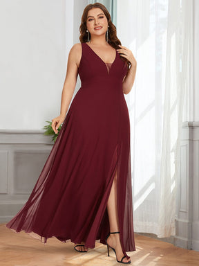 Deep V Open Back Slit Long Plus Size Bridesmaid Dress