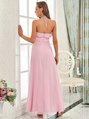 Sleeveless A-Line Halter Maxi Bridesmaid Dress