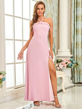 Sleeveless A-Line Halter Maxi Bridesmaid Dress #color_Mauve