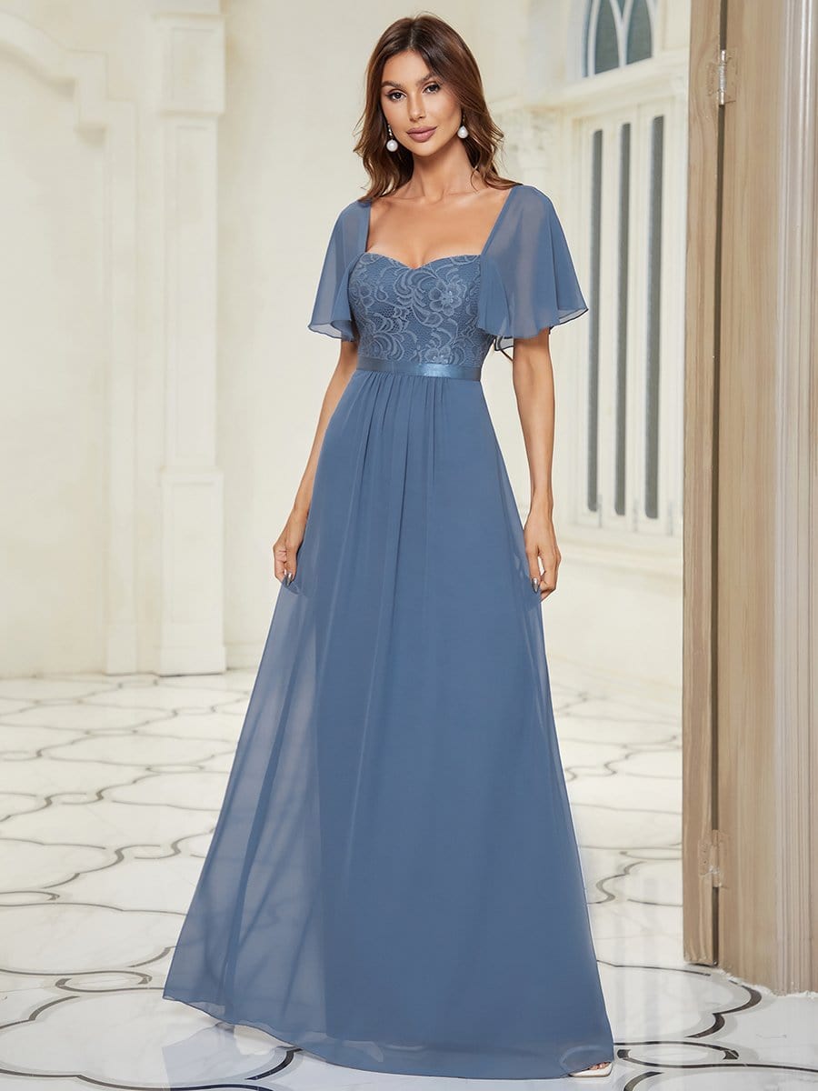 Elegant Sweetheart Flutter Sleeve Lace Split Bridesmaid Dress