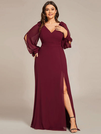 ever IVORY|Custom Size Double V-Neck High Slit Long Sleeve Formal Dresses