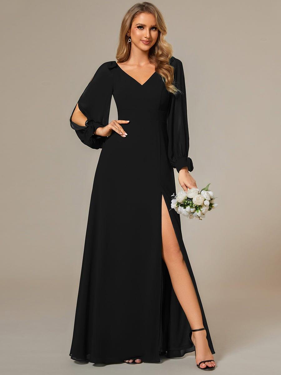 IVORY Gentle Split Sleeve Low Back Thigh Slit Bridesmaid Dress