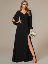 Gentle Split Sleeve Low Back Thigh Slit Bridesmaid Dress #color_Black