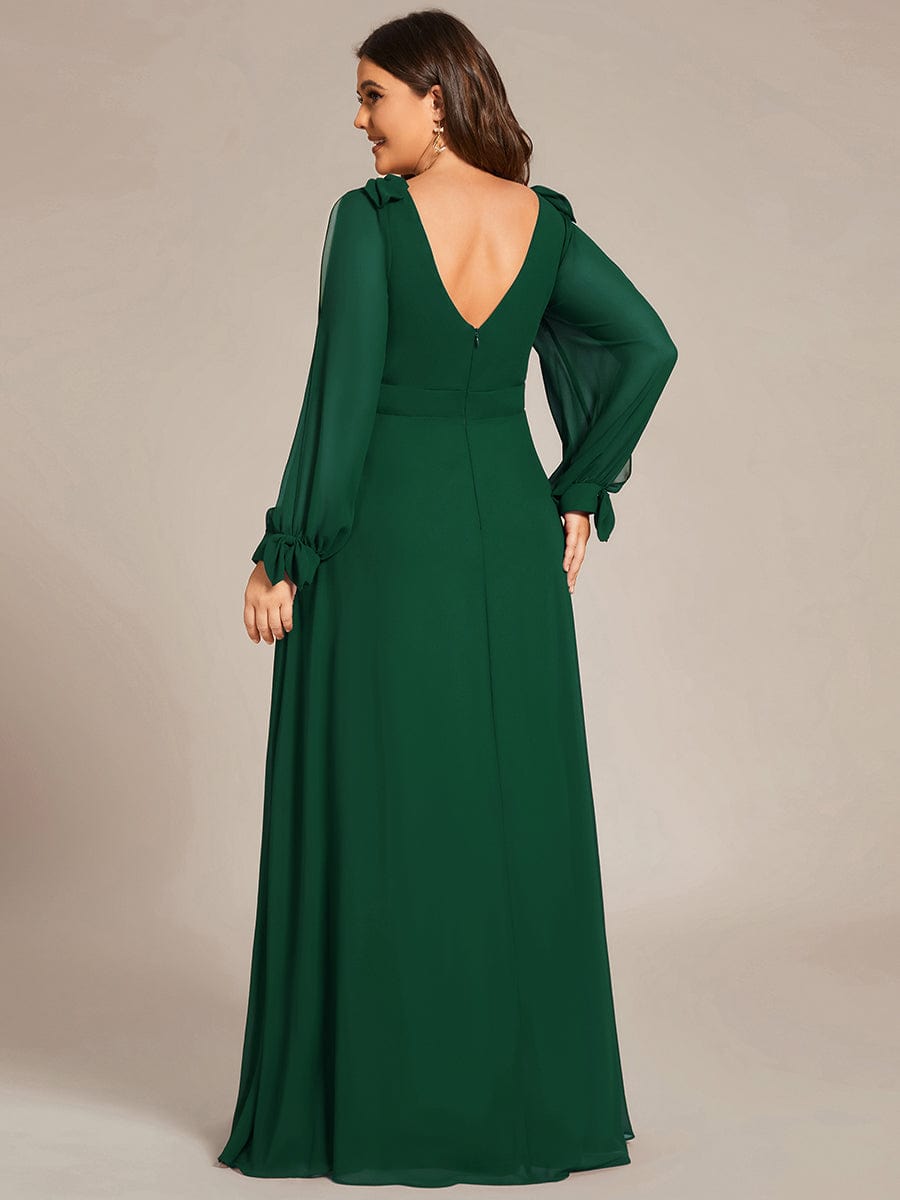 Plus Size Split Long Sleeve V-Neck Bridesmaid Dress #color_Dark Green