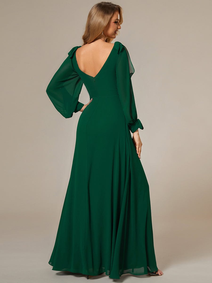 Gentle Split Sleeve Low Back Thigh Slit Bridesmaid Dress #color_Dark Green