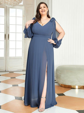 Plus Size Split Long Sleeve V-Neck Bridesmaid Dress