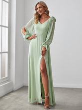 Gentle Split Sleeve Low Back Thigh Slit Bridesmaid Dress #color_Mint Green