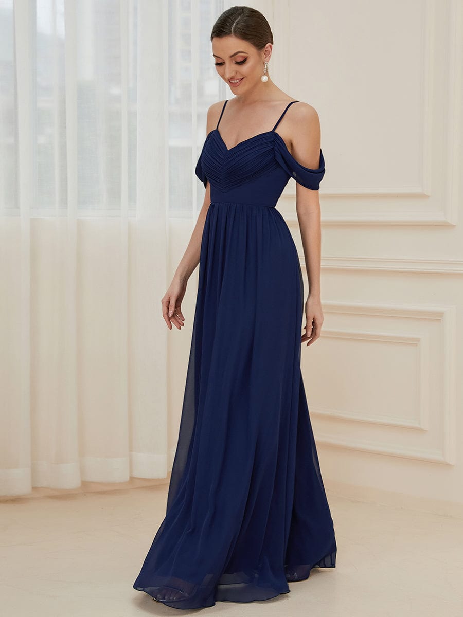 Cold Shoulder Pleated A-line Bridesmaid Dress