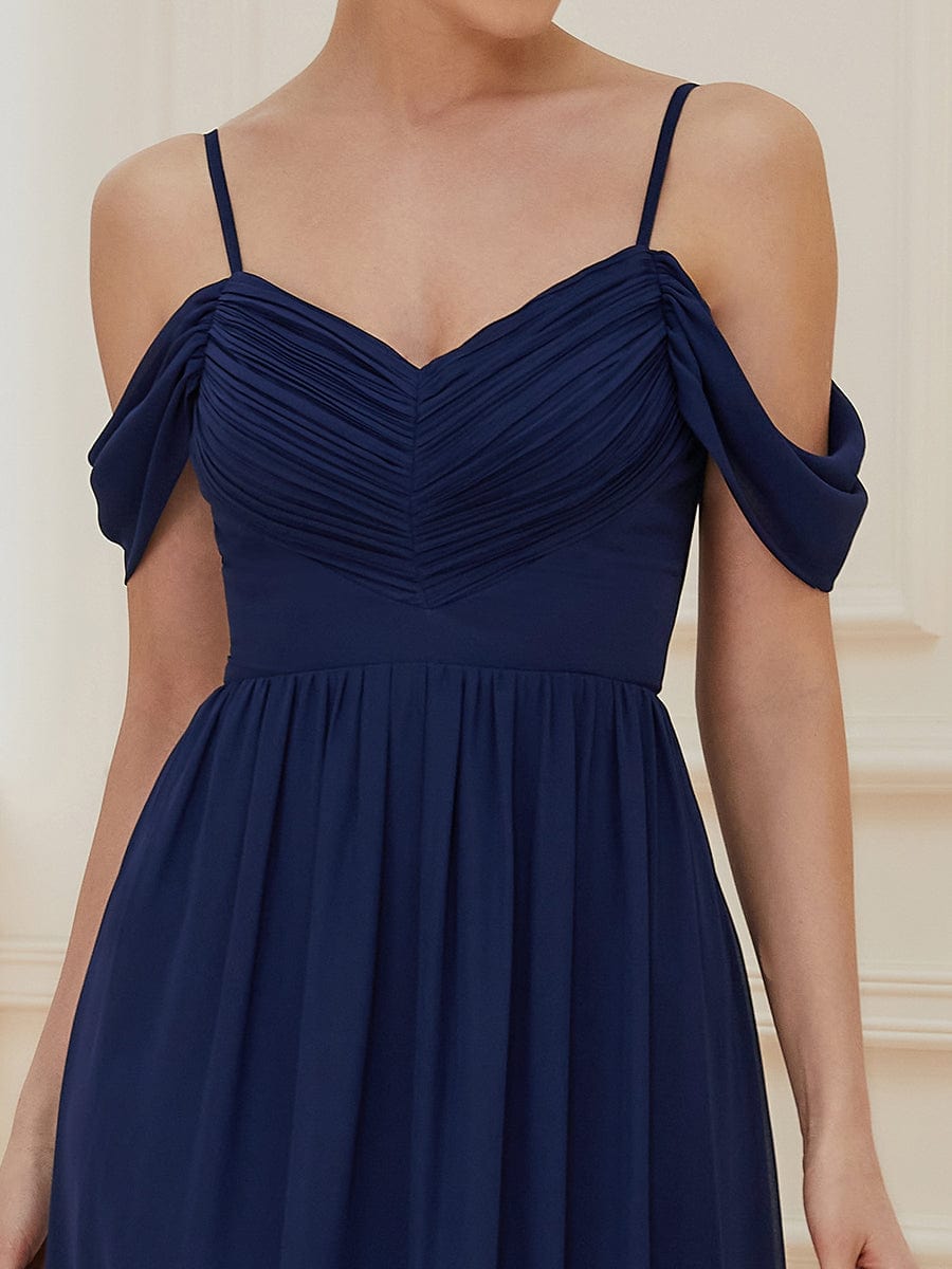 Cold Shoulder Pleated A-line Bridesmaid Dress