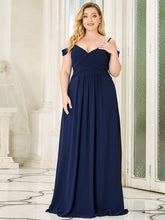 Cold Shoulder Pleated Floor Length Plus Size Bridesmaid Dress #color_Navy Blue