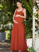 Lace Sweetheart Pleated Maxi Maternity Dress #color_Burnt Orange