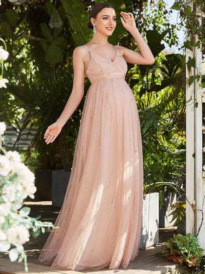 Spaghetti Strap Scattered Sequins V-neck Floor Length Maternity Dress