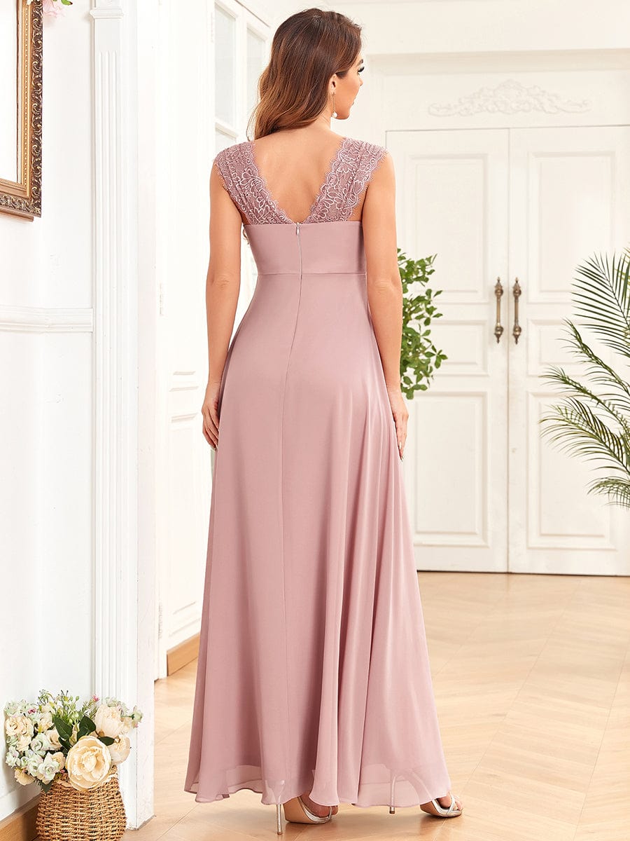 Chiffon Floor-Length Sleeveless Lace Ruched Sweetheart Maternity Dress #Color_Dusty Rose