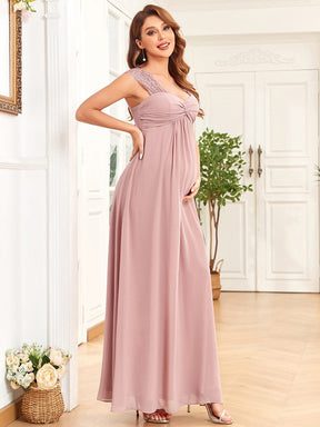 Chiffon Floor-Length Sleeveless Lace Ruched Sweetheart Maternity Dress