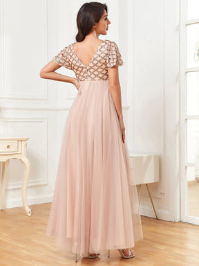 Short Sleeve Sequin Empire Waist A-Line Pleated Tulle Maternity Dress