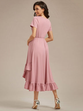 Stylish V-Neck Maternity Dress with Ruffles High Low Hemline