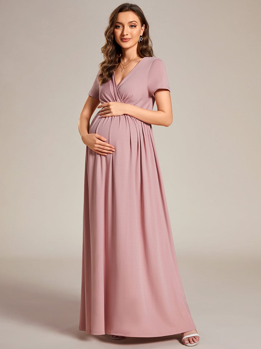 V-Neck Short Sleeve A-line Maternity Dress