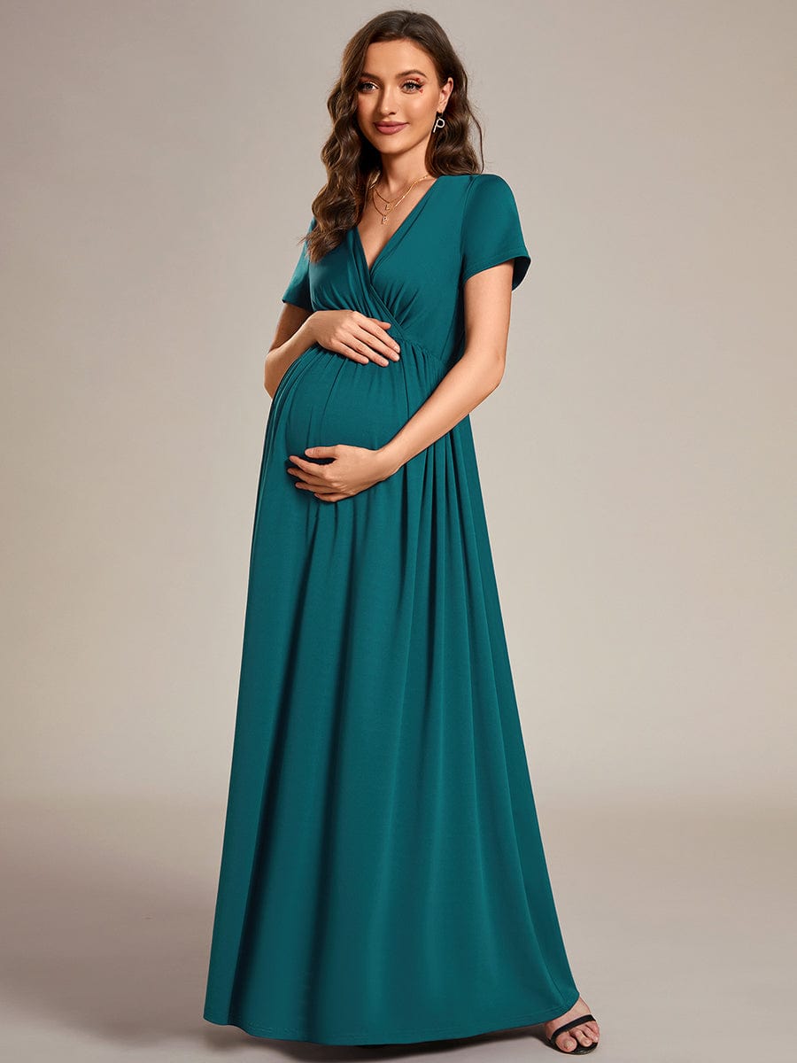 V-Neck Short Sleeve A-line Maternity Dress