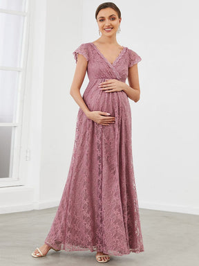 A-Line Lace V-Neck Short Sleeve Maternity Dress