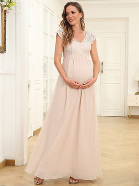 Chiffon Lace Short Sleeve Empire Waist Maternity Dress