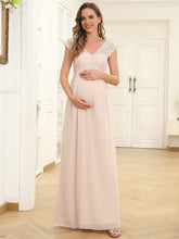 Chiffon Lace Short Sleeve Empire Waist Maternity Dress #Color_Blush