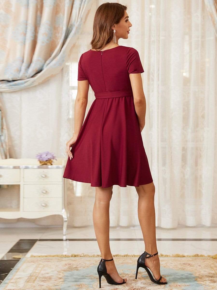 Short Sleeves Deep V Neck Full Circle Skirt Short Maternity Dress