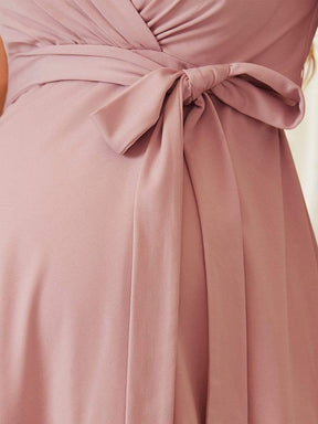 Deep V Neck Short Sleeves Full Circle Skirt Short Maternity Dress