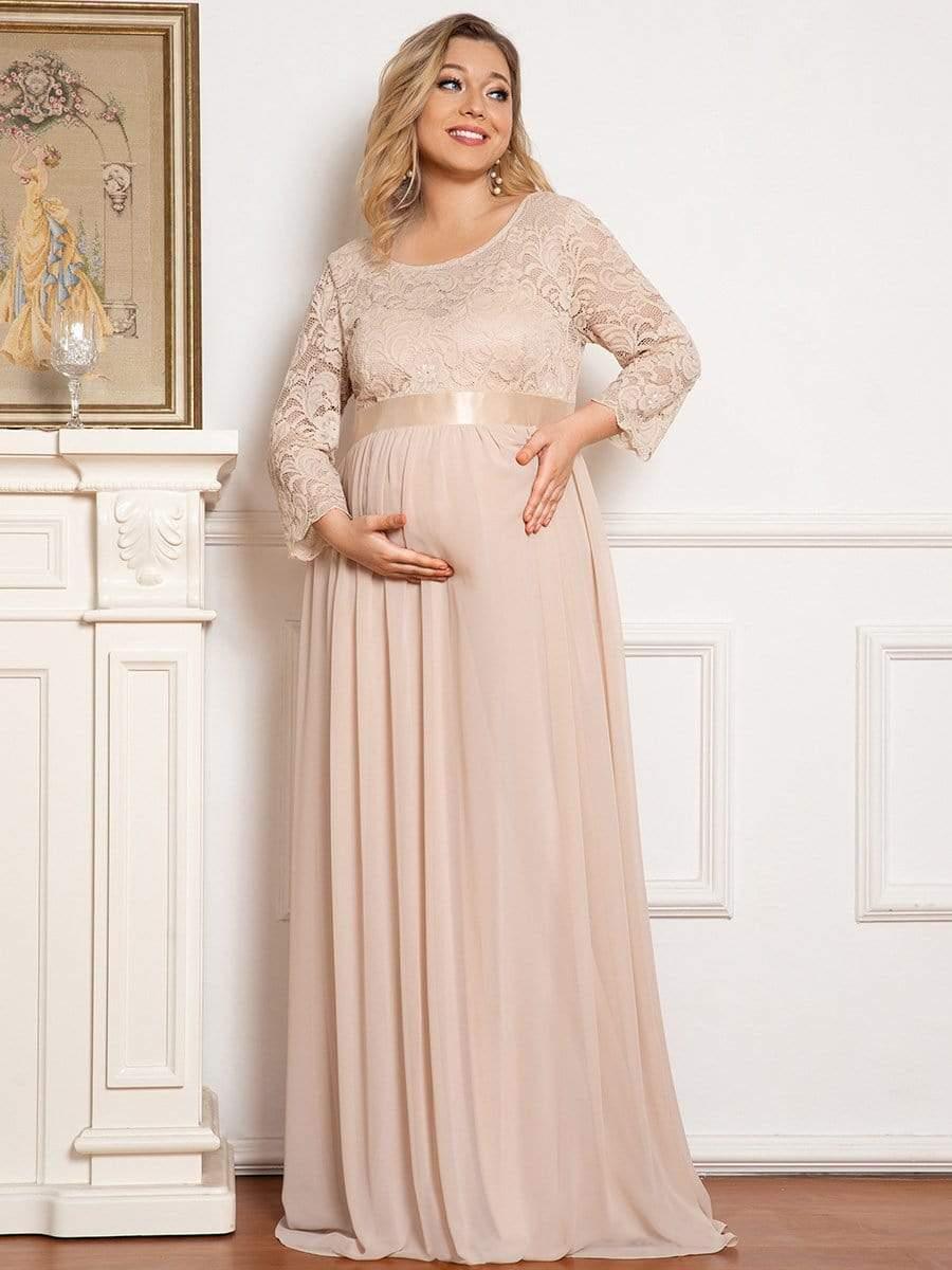 Elegant 3/4 Sleeves Embroidered Maternity Wedding Guest Dress