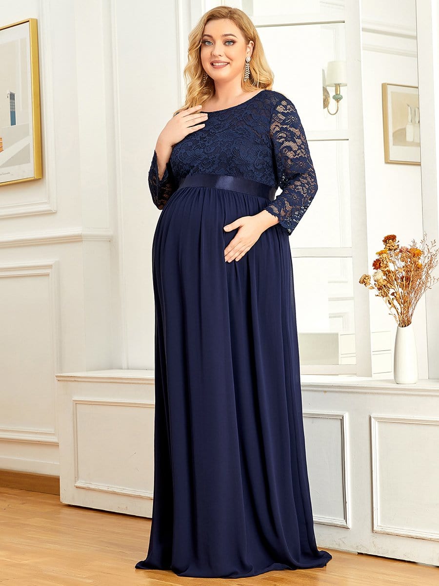 3/4 Sleeve Lace Floor Length Plus Size Maternity Dress