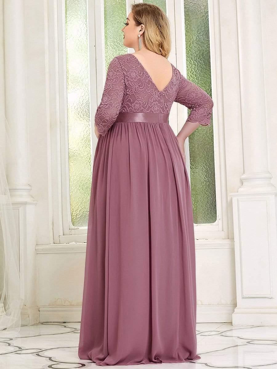 3/4 Sleeve Lace Floor Length Plus Size Maternity Dress #color_Purple Orchid
