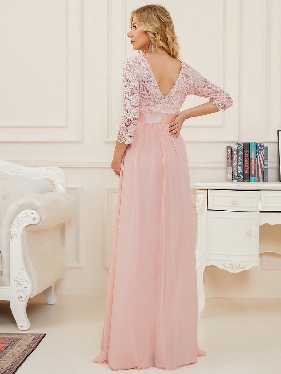 Elegant 3/4 Sleeves Embroidered Maternity Wedding Guest Dress #color_Pink