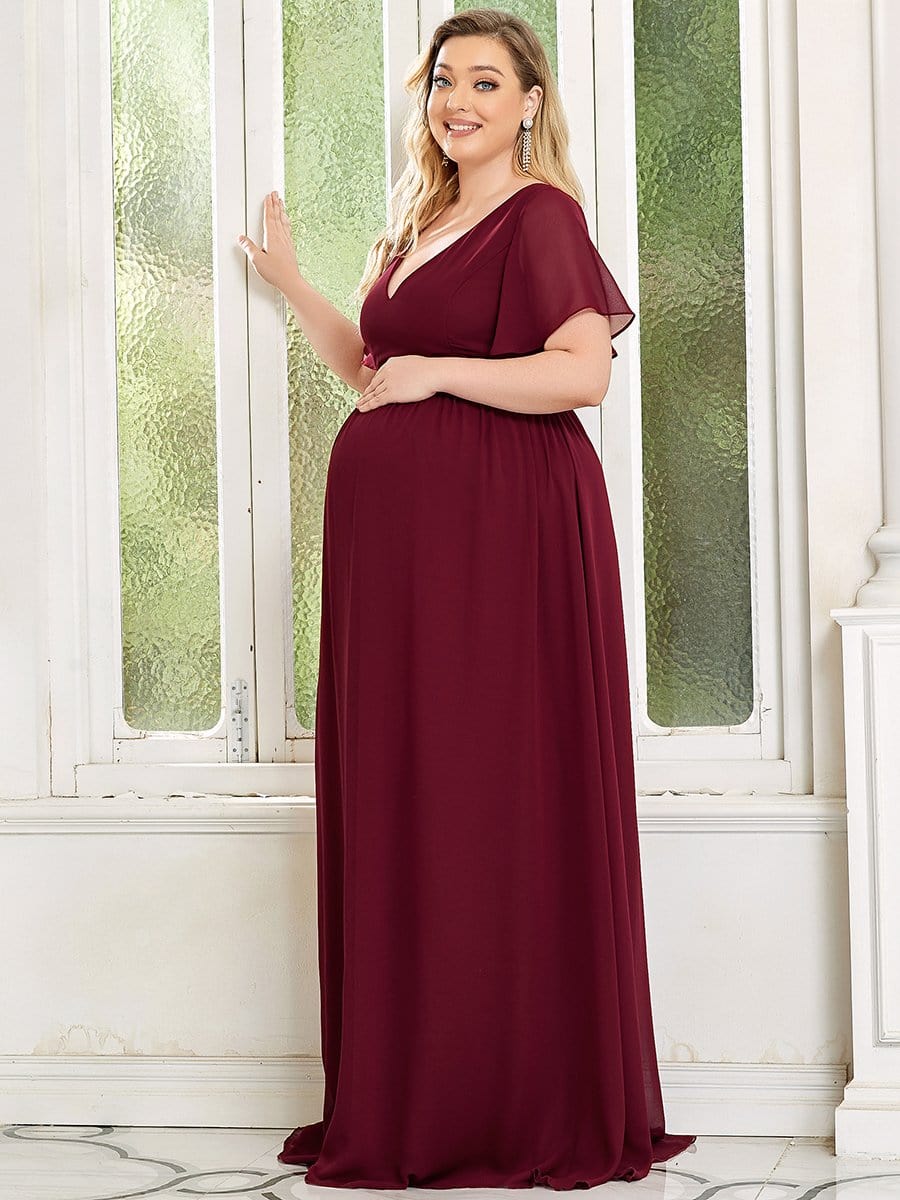 Chiffon Ruffle Sleeves A-Line Long Plus Size Maternity Dress