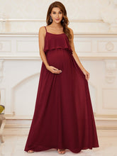 Spaghetti Straps Solid Pleated A-Line Maternity Dress #color_Burgundy