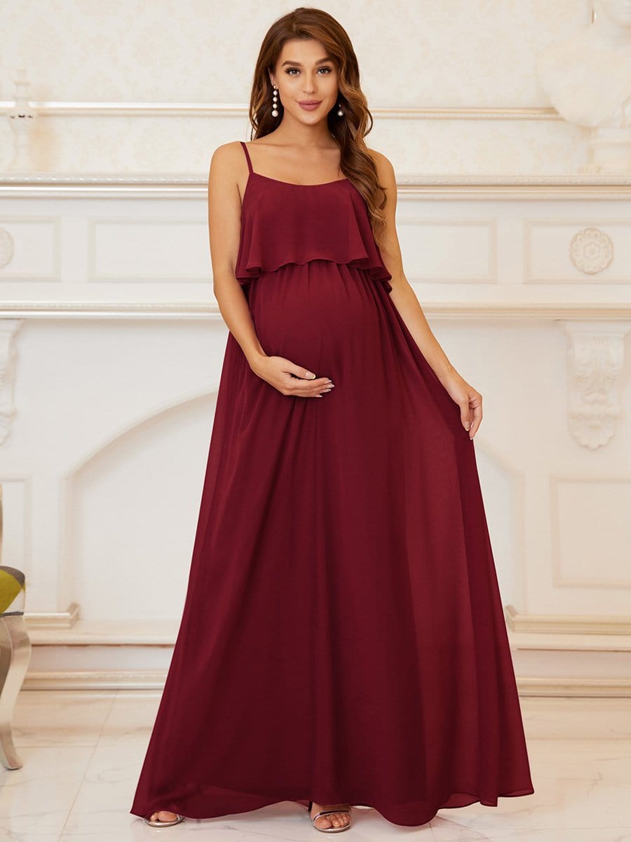 Spaghetti Straps Solid Pleated A-Line Maternity Dress