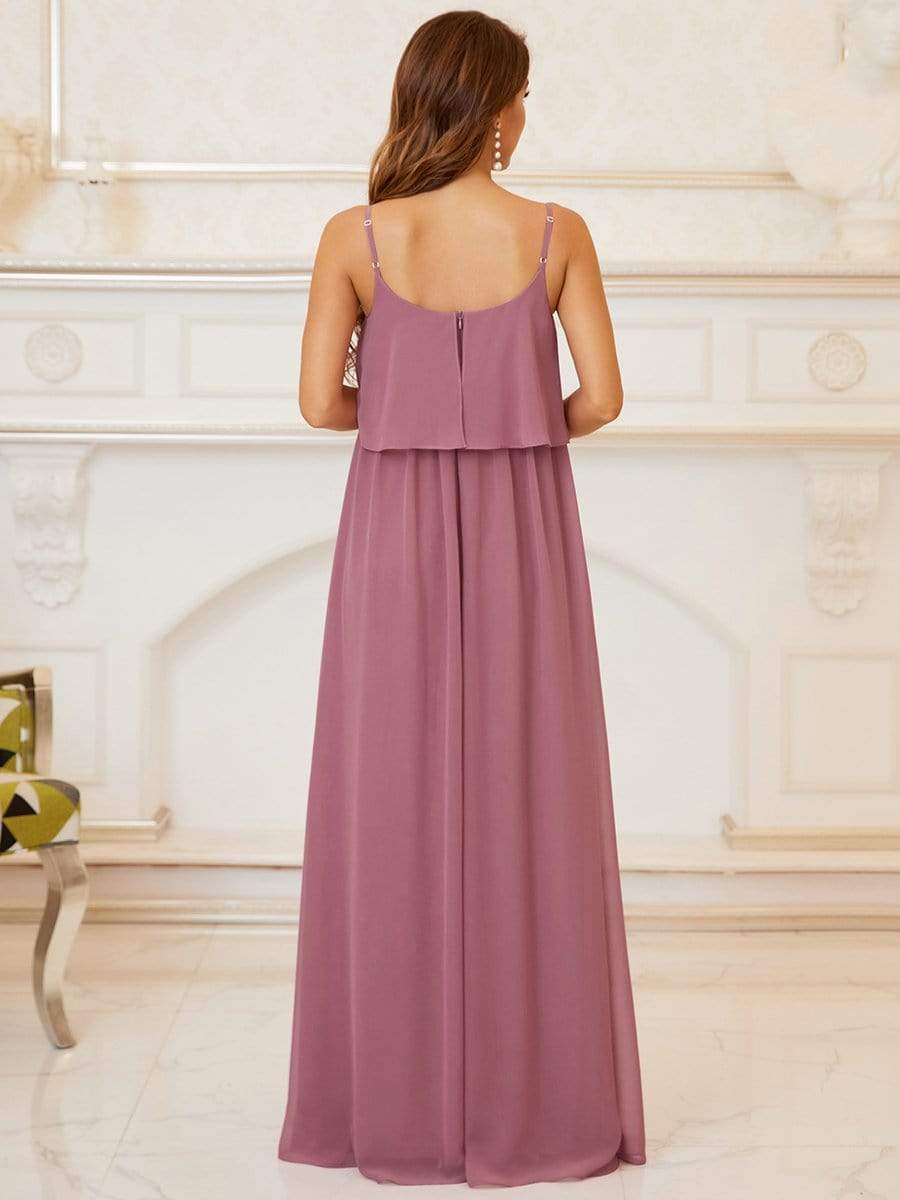 Spaghetti Straps Solid Pleated A-Line Maternity Dress #color_Purple Orchid
